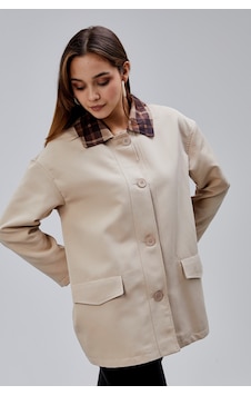Mia Vizon Ekose Yaka Cepli Oversize Trençkot Mia Vizon Ekose Yaka Cepli Oversize Trençkot