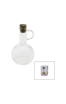 Lunaev Mini Cam Yağdanlık Çizgili Desen 300 Ml Ahşap Bambu Mantar Tıpa Açık Beyaz