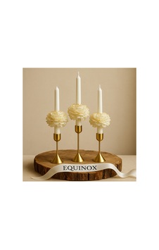 Equinox 3 Lü Gold Şakayık Detaylı Beyaz Şamdan Mum Dekoratif - Lotus Mumluk Hediyesiyle Altın Equinox 3 Lü Gold Şakayık Detaylı Beyaz Şamdan Mum Dekoratif - Lotus Mumluk Hediyesiyle Altın