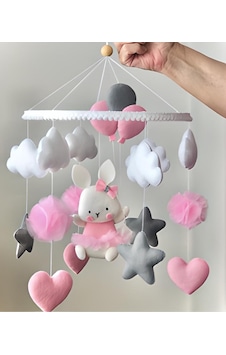 Tavşanlı Kız Bebek Çocuk Odası Dönence Beşik Süsü