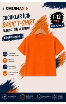 Overmax Çocuk Basic Tişört Baskısız Düz Kısa Kollu Unisex Günlük T-shirt 1-12 Yaş Turuncu - 903023229 Turuncu