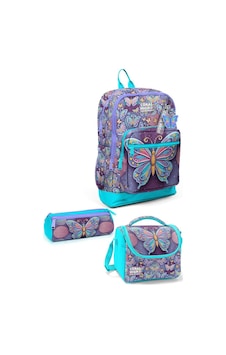 Coral High Pastel Renkli Kelebek Desenli Desenli 3 Lü Okul Çanta Seti 33206 Çok  Renkli