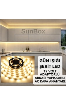 Şerit Led Mutfak Dolabı Tezgah Üstü Tv Arkası Tam Set Adaptörlü Butonlu 5 Metre Günışığı Gün Işığı 3000-3200K -Şeffaf