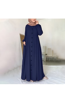 Barbora Keten Günlük Yazlık Tam Boy Tesettür Kadın Elbise Ln391Lacivert12 001