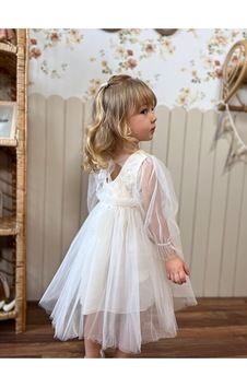 White Flower Kız Çocuk Elbise Ekru