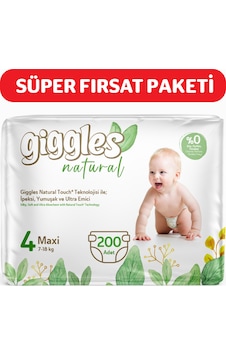 Giggles Natural 4 Numara Maxi Pamuklu Bebek Bezi 200 Adet Giggles Natural 4 Numara Maxi Pamuklu Bebek Bezi 200 Adet
