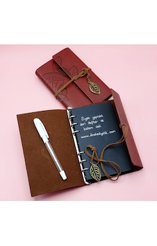 Kahverengi Siyah Yapraklı Deri Defter Ve Beyaz Jel Kalem Set Diğer Kahverengi Siyah Yapraklı Deri Defter Ve Beyaz Jel Kalem Set Diğer