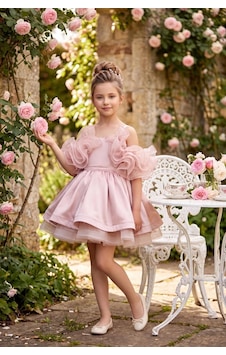 Kent Of Kids Kız Çocuk Abiye Pudra Saten Kat Kat Kabarık Prenses Volanlı Abiye Elbise 5-10 Yaş