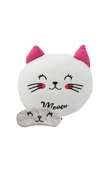 Sevimli Kedi Polar Yastık 35 35cm Göz Bandı Hediyeli Sevimli Kedi Polar Yastık 35 35cm Göz Bandı Hediyeli