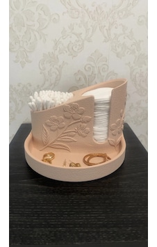 3d Baskı Çiçek Kabartmalı Makyaj Pamuğu Ve Kulak Çubuğu Tutucu Takı Tepsili Banyo Düzenleyici - Pembe Açık Altın 3d Baskı Çiçek Kabartmalı Makyaj Pamuğu Ve Kulak Çubuğu Tutucu Takı Tepsili Banyo Düzenleyici - Pembe Açık Altın