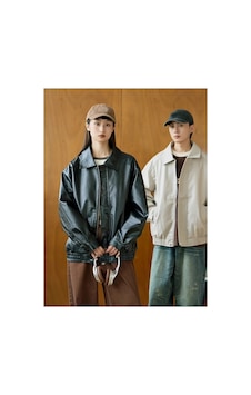 Meecy Oversize Unisex Bomber Vintage Deri Ceket Siyah Siyah