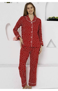 Alimer Kadın Kırmızı Kalpli Gömlek Yaka Pijama Takımı Edy2764uk-k Kırmızı Alimer Kadın Kırmızı Kalpli Gömlek Yaka Pijama Takımı Edy2764uk-k Kırmızı