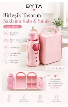 Suluklu Beslenme Kabı Seti 2'li Çocuk Beslenme Kutusu, Bpa İçermez, Pembe
