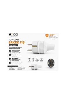 Erkek Fiş Topraklı Kablo Fişi Beyaz