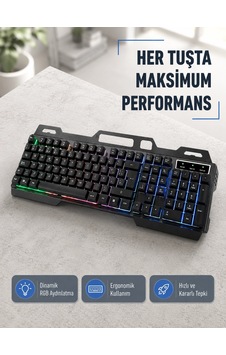 Maesko Rgb Aydınlatmalı Klavye Mouse Seti Usb Bağlantılı, Türkçe Q, Ayarlanabilir Dpı, Ergonomik