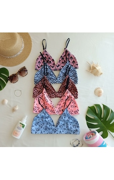 Bonbon Kadın Balensiz Desteksiz Üçgen Bralet 5 Renk 5'li Paket Leopar Mavi Pembe Çiçek Geometri Desenli Sütyen Bb2818 Desen1 Bonbon Kadın Balensiz Desteksiz Üçgen Bralet 5 Renk 5'li Paket Leopar Mavi Pembe Çiçek Geometri Desenli Sütyen Bb2818 Desen1