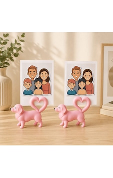2'li Köpek Figürlü Kalp Kuyruklu Fotoğraf Tutucu Pembe 2'li Köpek Figürlü Kalp Kuyruklu Fotoğraf Tutucu Pembe