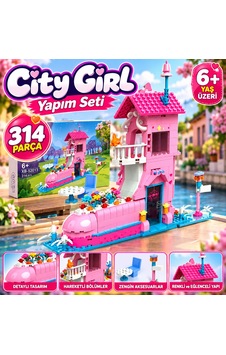 Şehir Ev Yapım Seti 314 Parça Detaylı Pembe Ev Tasarımı Yaratıcı Yapı Oyuncağı Şehir Ev Yapım Seti 314 Parça Detaylı Pembe Ev Tasarımı Yaratıcı Yapı Oyuncağı