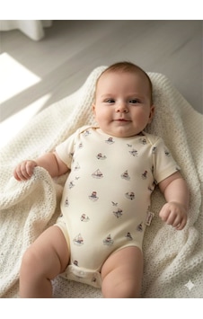 Tiffany Baby & Kids Tiffany Baby Bebek Krooboy Organik Theme Kısa Kol Zıbın Krem 1400
