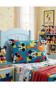 Mickey Mouse Pamuk Yastık Kılıfı Turkuaz Mickey Mouse Pamuk Yastık Kılıfı Turkuaz