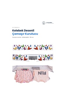 Kelebek Desenli Duvara Monte Katlanır Çamaşır Kurutma Askısı 80 Cm Askılık Çok Renkli Çok Renkli