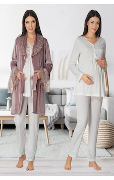 Effort Pijama Zerre Bebe Kadın Mürdüm Kadife Sabahlıklı Beyaz Lohusa Hamile Pijama Takımı 8088 Mürdüm Beyaz Effort Pijama Zerre Bebe Kadın Mürdüm Kadife Sabahlıklı Beyaz Lohusa Hamile Pijama Takımı 8088 Mürdüm Beyaz
