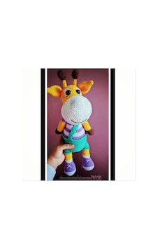 Amigurumi organik oyuncak pantolonlu zürafa bebek uyku arkadaşı Amigurumi organik oyuncak pantolonlu zürafa bebek uyku arkadaşı