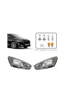 Ford Focus 4 Ön Far Lamba Siyah Zemin Sağ Sol Takım 2018--2022 Ford Focus 4 Ön Far Lamba Siyah Zemin Sağ Sol Takım 2018--2022