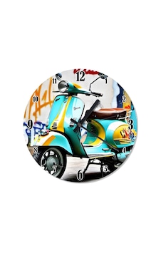 Graffiti Ve Vespa Motor Baskılı Duvar Saati Ahşap Graffiti Ve Vespa Motor Baskılı Duvar Saati Ahşap