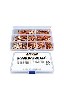 Mega Oto Market 80 Parça Bakır Akü Ve Kablo Pabuç Başlık Seti 10a 100a 4 16 Awg Bölmeli Kutulu