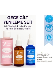3 Lü Gece Cilt Yenileme Seti Glikolik Tonik + Leke Serumu + Hyaluronik Asit 3 Lü Gece Cilt Yenileme Seti Glikolik Tonik + Leke Serumu + Hyaluronik Asit