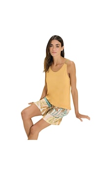 Over Sleep By Poleren Over Sleep 3385 Kadın Yazlık Viskon Şort Pijama Takım S-m-l-xl Hardal