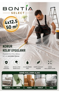 Koruyucu Örtü Naylonu 4x12,5 Metre 50 M² Şeffaf Boya Örtüsü Eşya Mobilya Zemin Toz Ve Boya Koruma Naylonu