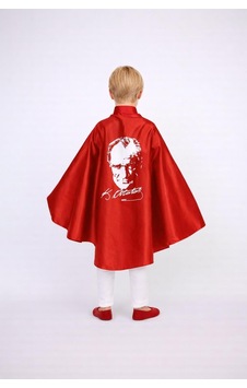 Nacar Store 23 Nisan 19 Mayıs 29 Ekim Kız Erkek Atatürk Baskılı Pelerin Gösteri Kostüm Kırmızı
