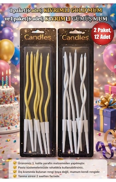 Shop Kıvrımlı Gold & Gümüş Pasta Mumu 2 Paket Toplam 12 Adet 15 Cm Şık Doğum Günü Mumları, Spiral Mum Altın - Gümüş