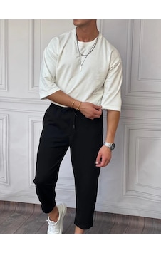 Modefendi İki İplik Fakir Kol Oversize Tshirt Beyaz Modefendi İki İplik Fakir Kol Oversize Tshirt Beyaz