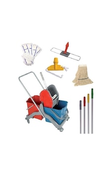 Safell Çift Kovalı Temizlik Arabası - Paspas Arabası Full Set - Mop - Presli Safell Çift Kovalı Temizlik Arabası - Paspas Arabası Full Set - Mop - Presli