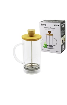 Lunaev French Press Bambu Kapak 600 Ml Cam Bitki Süzgeçi Açık Camgöbeği