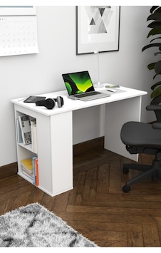 Ergonomik Çalışma Masası, Kitaplık Ve Kapaklı Depolama Alanı İle Modern Tasarım Beyaz Beyaz
