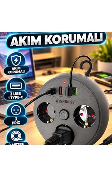 Akım Korumalı Çoklu Priz 3 Priz 3 Usb 1 Type-c 2 Metre Uzatma Kablosu Diğer Akım Korumalı Çoklu Priz 3 Priz 3 Usb 1 Type-c 2 Metre Uzatma Kablosu Diğer