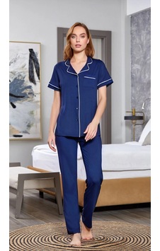 Alfa Aksesuar 03 Aqua 25526-k Kadın Kısa Kol Önü Düğmeli Pijama Takım lacivert Alfa Aksesuar 03 Aqua 25526-k Kadın Kısa Kol Önü Düğmeli Pijama Takım lacivert