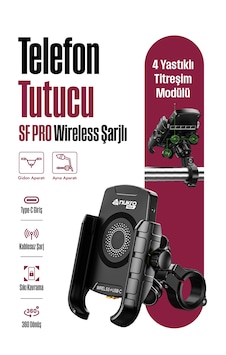Sf Pro 4 Yastıklı Titreşim Modüllü Motosiklet Telefon Tutucu 15w Kablosuz Şarj & Usb-c Hızlı Şarj Siyah Sf Pro 4 Yastıklı Titreşim Modüllü Motosiklet Telefon Tutucu 15w Kablosuz Şarj & Usb-c Hızlı Şarj Siyah