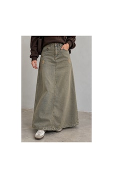 Vellichor Vintage Eskitme Nakışlı Uzun Kot Etek Çok Renkli Vellichor Vintage Eskitme Nakışlı Uzun Kot Etek Çok Renkli