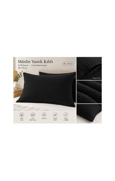2 Kat Müslin Yastık Kılıfı 50x70 Cm Kapaklı Model %100 Pamuk Siyah Siyah 2 Kat Müslin Yastık Kılıfı 50x70 Cm Kapaklı Model %100 Pamuk Siyah Siyah