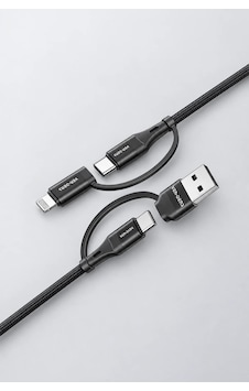 Ven-dens Vd-dca06 60 W Pd 4 Ü 1 Arada Şarj Ve Veri Kablosu, Type-c, Lightning Ve Usb-a, 1.5 Metre Siyah