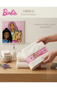 Taç Zorluteks Lisanslı Barbie Çocuk Banyo Havlusu 65x130 Cm Beyaz Pembe