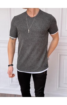 Modefendi Slim Fit Gofre Kumaş Parçalı Tshırt Antrasit