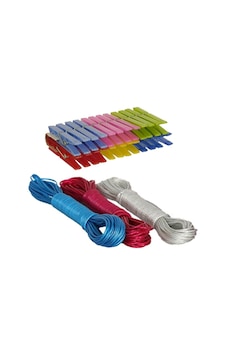 Çelik Çamaşır Ipi 10 Metre X 3 Adet 24 Adet Plastik Çamaşır Man Çok Renkli