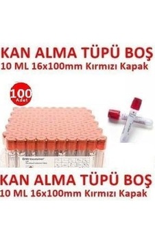 Medikaltec 100 Adet Kan Alma Tüpü, Kırmızı Kapak, Serum Tüpü 10ml 16x100mm, Bd Vacutainer