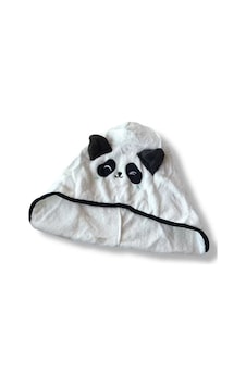 Caş Dekorasyon Beyaz Renk Panda Figürlü Lastikli Saç Havlusu/ Bonesi Beyaz